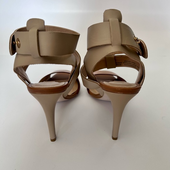 Gently worn once tan/sand leather high heeled sandals with ankle strap - Picture 2 of 8